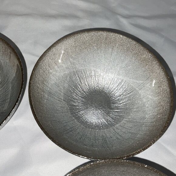 NWT AKCAM TURKISH GLASS GLITTERY SILVER PLATINUM 6” SOUP SALAD BOWLS SET OF 4 - Picture 5 of 12